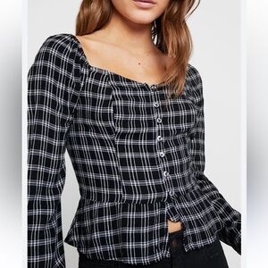 Hollister Black and White Plaid Button Down Shirt